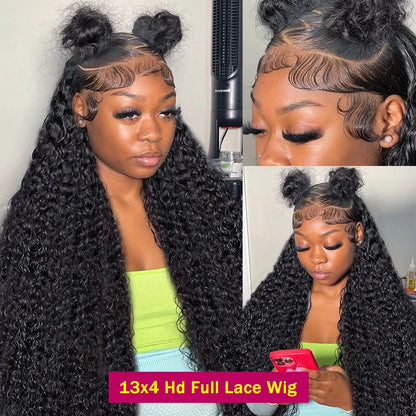 Transparent 250 Density Water Culry HD Lace Frontal Wig | Human Hair 40-44 Inch Deep Wave | 13x4 Lace Front Wigs for Black Women