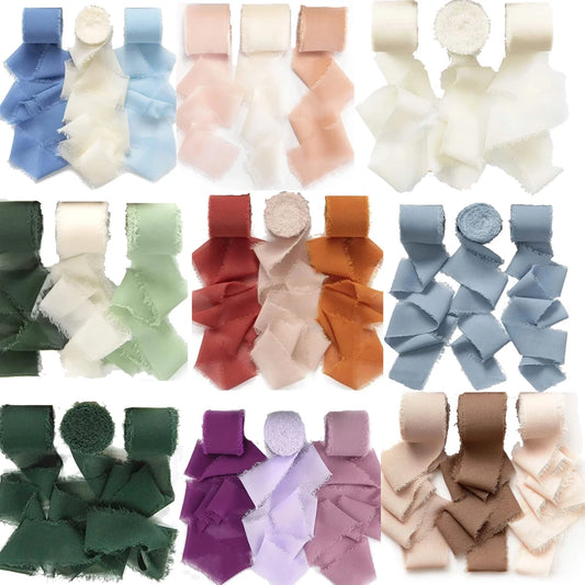 3 Rolls of 5 Meter Multi-Color Chiffon Ribbons - Perfect for Wedding Invitations, Bridal Bouquets, Gift Boxes, and Bow Decorations