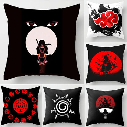 Anime Naruto Uchiha Itachi Printed Pillow Case - Red Cloud Action Figures Square Cushion Cover for Sofa Decor, Toy Gift