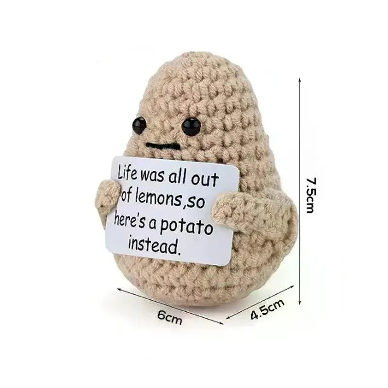 Positive Energy Potato Hug Pocket Mini Plush Doll - Handmade Wool Knitting with Card, Funny Christmas Gift and Room Decoration