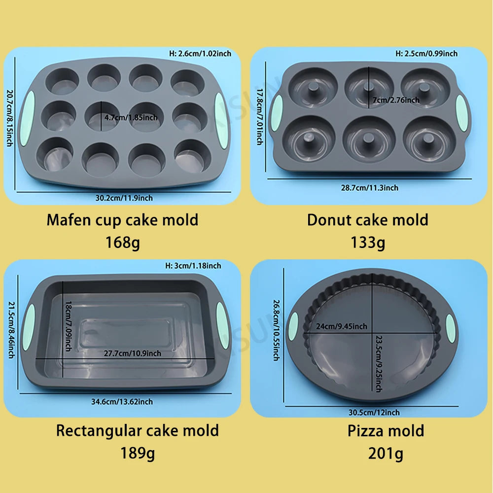 Heat Resistant Silicone Bakeware Set: Loaf Bread, Muffin, Donut, Cake Baking Tray - Oven Baking Pan, Silicone Cake Pan Set