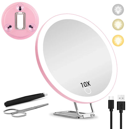 6 Inch Magnifying Mirror with Light - 5X-30X Portable Travel Mirror, 360° Adjustable Stand, Suction Cup