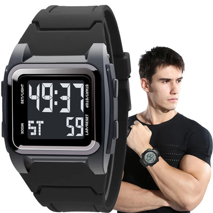 YIKAZE Men's Digital Watch – 50M Waterproof, Retro Multifunction Military Alarm Clock, LED Wristwatch for Sports and Gifts