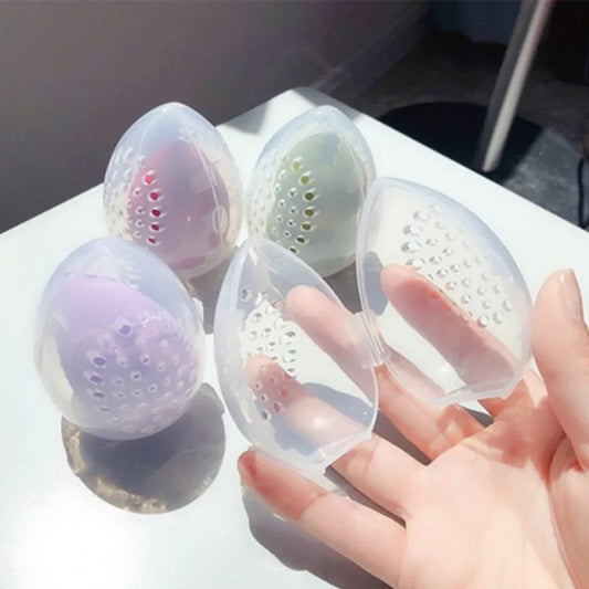 1pc Empty Transparent Puffs Drying Box - Portable Sponge Stand Cosmetic Egg Shaped Rack, Makeup Puff Holder Storage Case