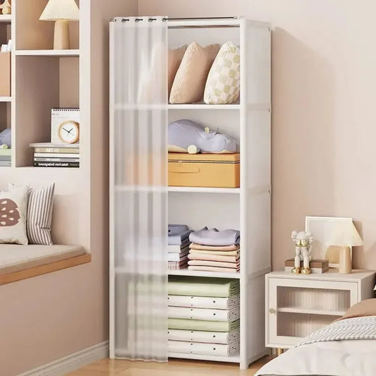 Multipurpose Dustproof Cabinet for Clothes - Simple Modular Curtain Wardrobe - Multifunctional Bedroom Furniture