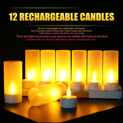 12-Piece LED Rechargeable Candle Lamp Set - Creative Flickering Flame Simulation, Tea Light Night Lights for Home and Party Decoration