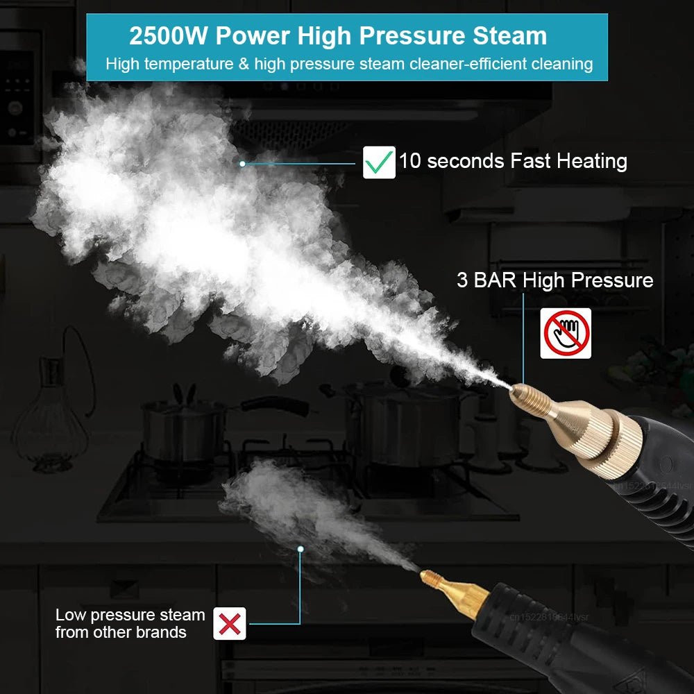 2500W High Pressure Steam Cleaner: Handheld High Temperature Steam Cleaner for Home, Kitchen, Bathroom, Car Cleaning