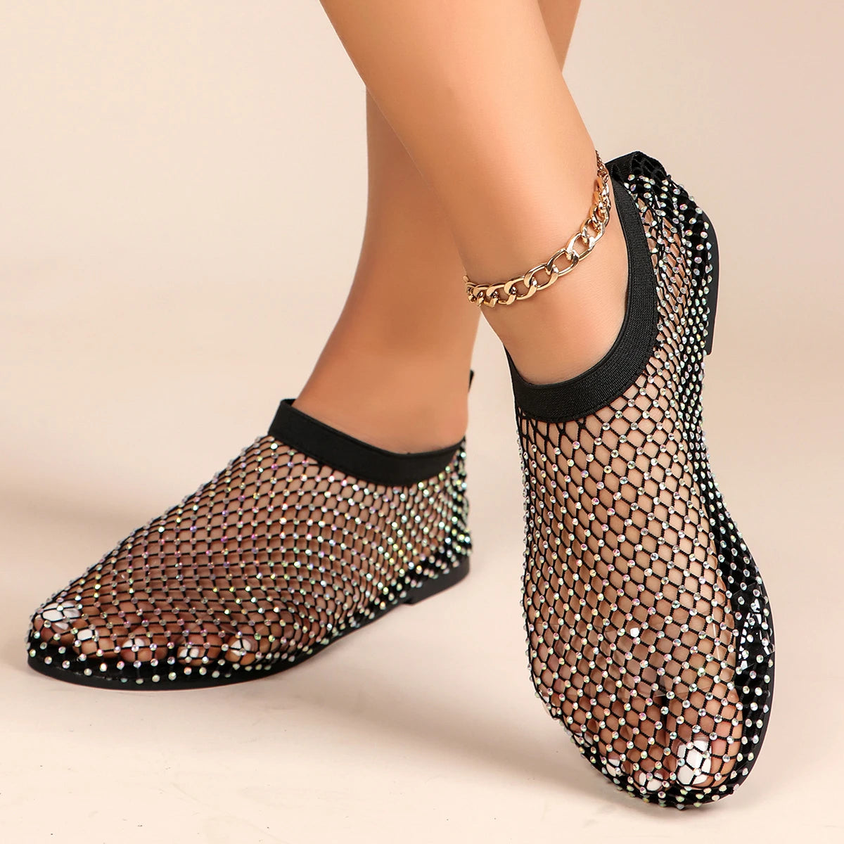 Summer Luxury Women's Flat Sandals: Round Toe Design | Hollow Short Boots | Water Diamond Embellishments