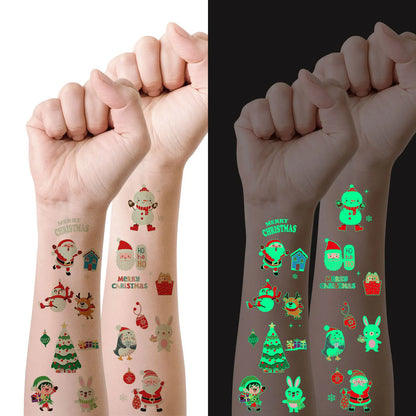 10 Sheets Christmas Luminous Tattoo Stickers - Glow in the Dark Snowman and Holiday Patterns, Waterproof Temporary Tattoos