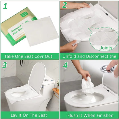 Disposable Toilet Seat Covers: Pack of 50/30/10 - Portable, Waterproof, Biodegradable Bathroom Mats for Travel, Camping, Hotel