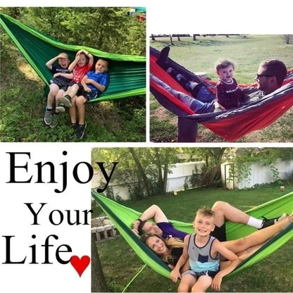 Single Person Outdoor Camping Hammock – Nylon Color Matching, High Strength Parachute Fabric – Portable Hanging Bed