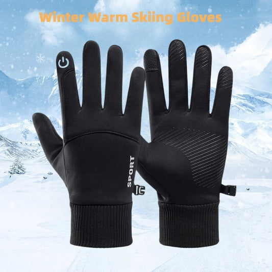 Black Winter Touch Screen Gloves - Waterproof, Fleece-Lined Full Finger for Cycling, Skiing, and Motorcycle Riding