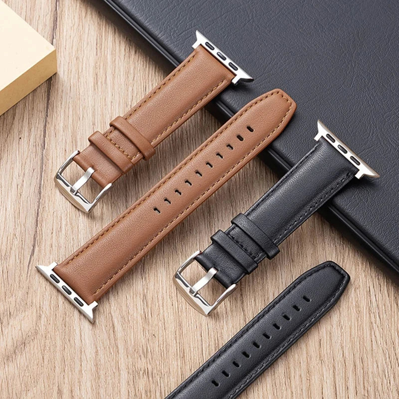 Leather Watch Band for Apple Watch Series 8/7/6/5/4/3/SE - 49mm, 44mm, 45mm, 42mm, 38mm, 40mm, 41mm - Stylish Bracelet for Men and Women