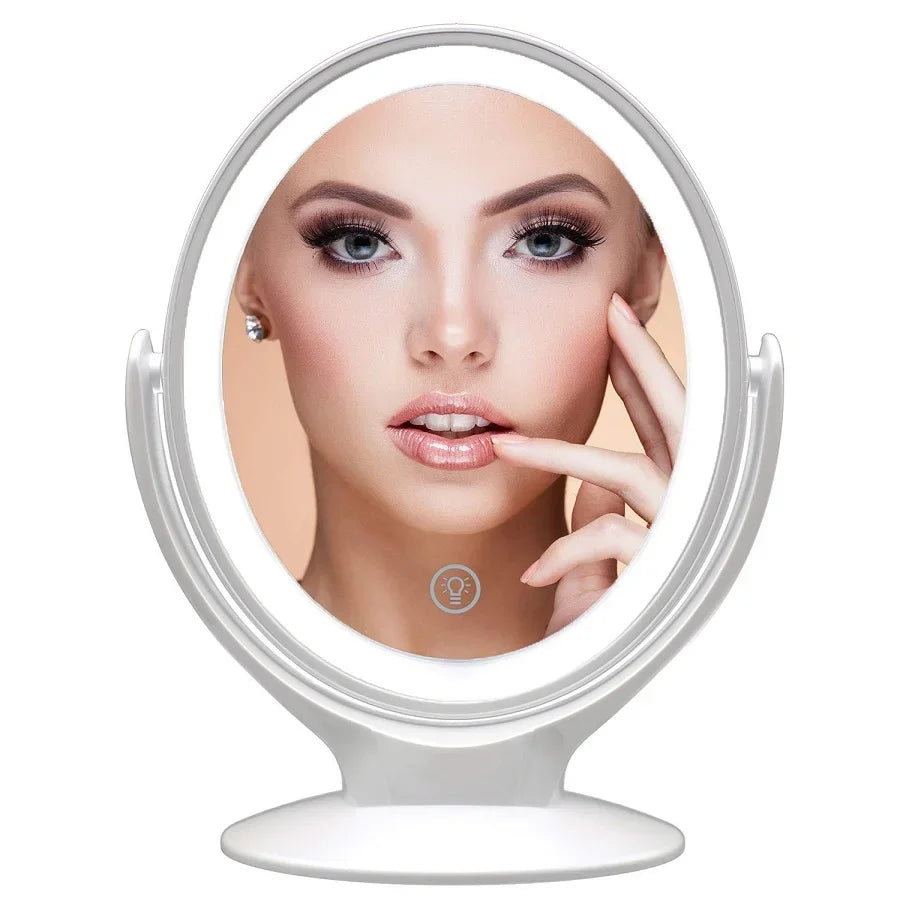 Double-Sided 1X/7X Magnifying LED Makeup Mirror with Light - USB Rechargeable, 360° Rotating Freestanding Design