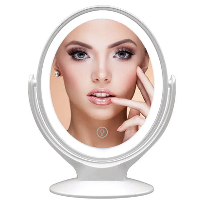 Double-Sided 1X/7X Magnifying LED Makeup Mirror with Light - USB Rechargeable, 360° Rotating Freestanding Design