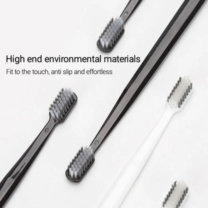 10PC Bamboo Charcoal Toothbrush Set - Silk Soft Bristles, Black and White, Men's and Women's, Family Toothbrushes