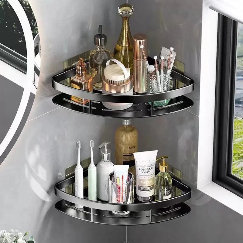 Aluminum Alloy Bathroom Shelf - No Drill Wall Corner Shampoo Rack and Makeup Storage Organizer