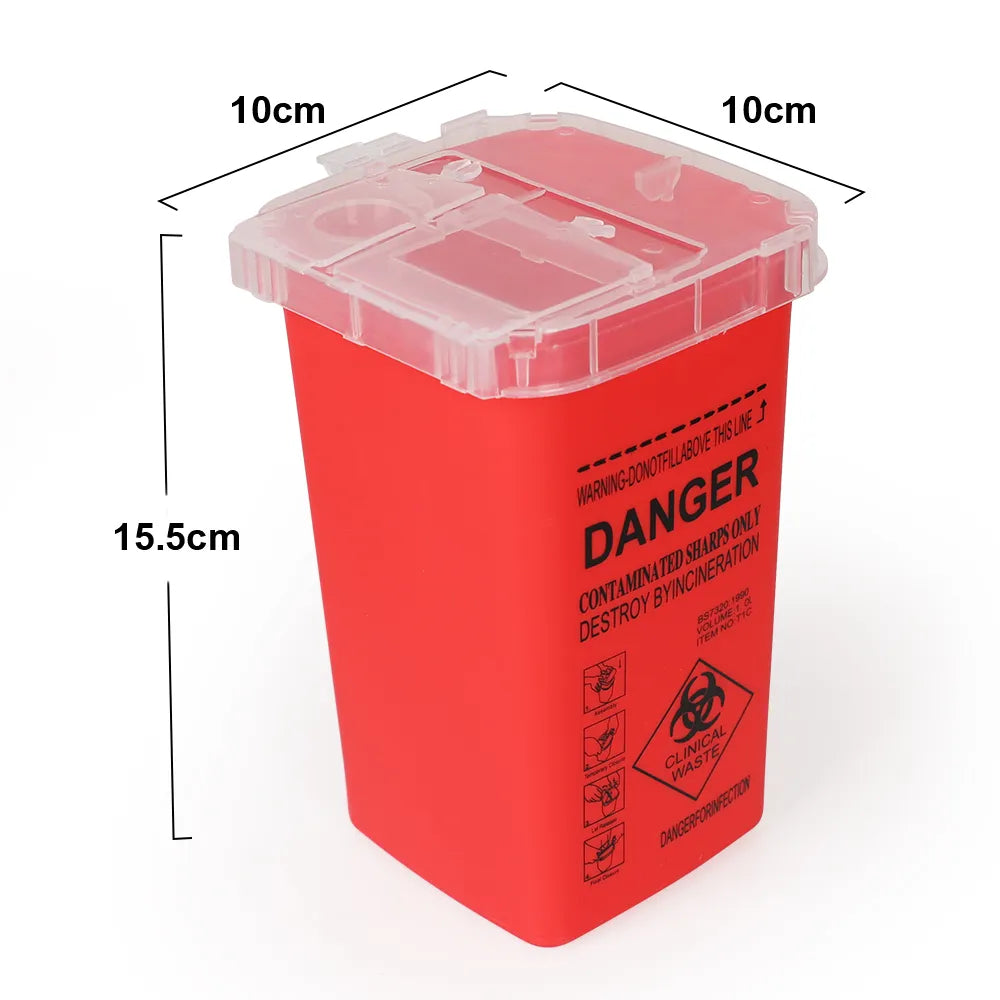 Efficient 1L Plastic Sharps Container: Ideal for Tattoo Needles & Medical Waste Disposal - Black/Red Needle Disposal Box