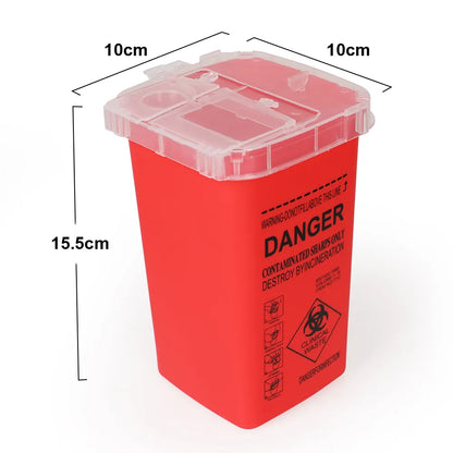 Efficient 1L Plastic Sharps Container: Ideal for Tattoo Needles & Medical Waste Disposal - Black/Red Needle Disposal Box