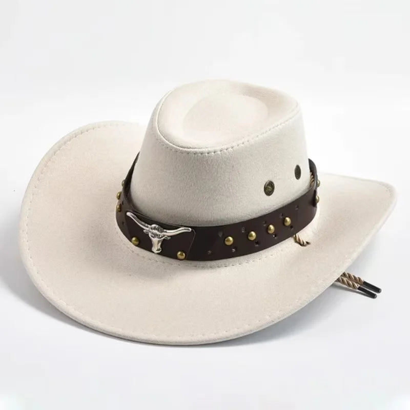 Artificial Suede Western Cowboy Hat - Vintage Big-Edge Gentleman and Cowgirl Jazz Hat for Holidays, Party, and Cosplay