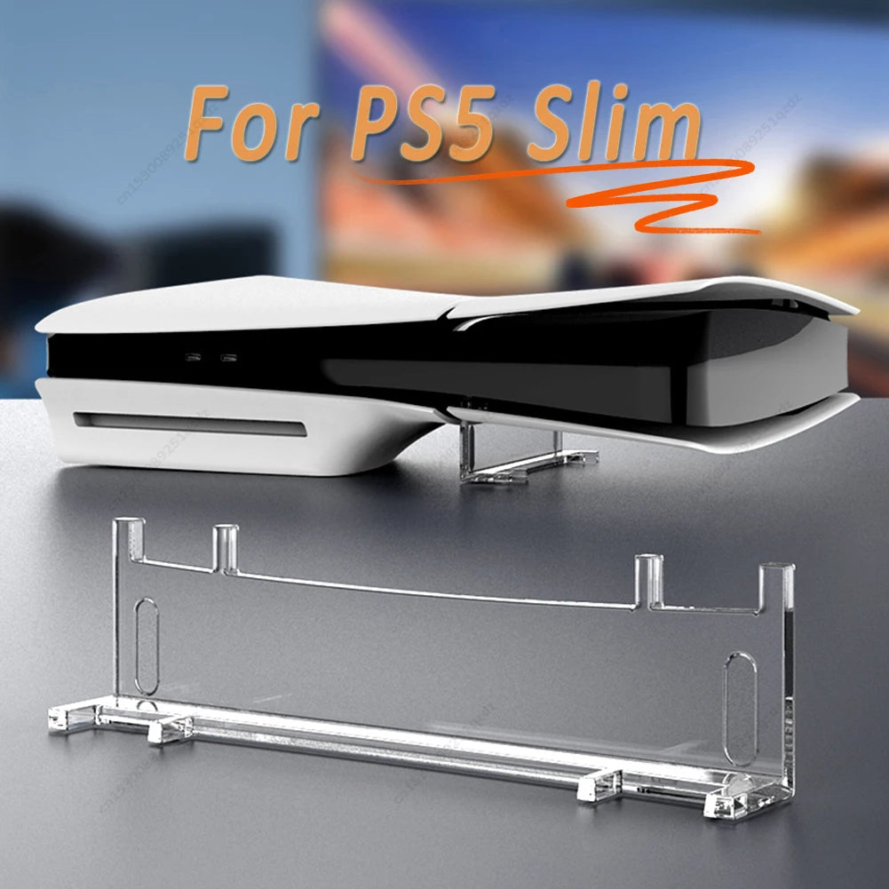 PS5 Slim Transparent Acrylic Stand - Horizontal Console Bracket Holder for PlayStation 5 Optical Drive/Digital Version