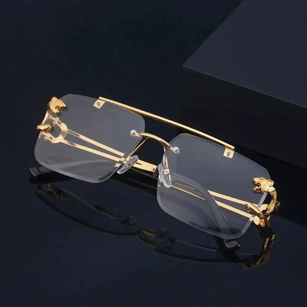 Fashion Metal Leopard Rimless Sunglasses - Double Bridge Gradient Shades with UV400 Protection, Punk Style