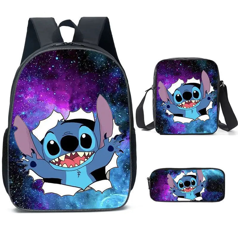 MINISO Disney Stitch School Bag – Three-Piece Cartoon Backpack Set for Primary and Secondary Students