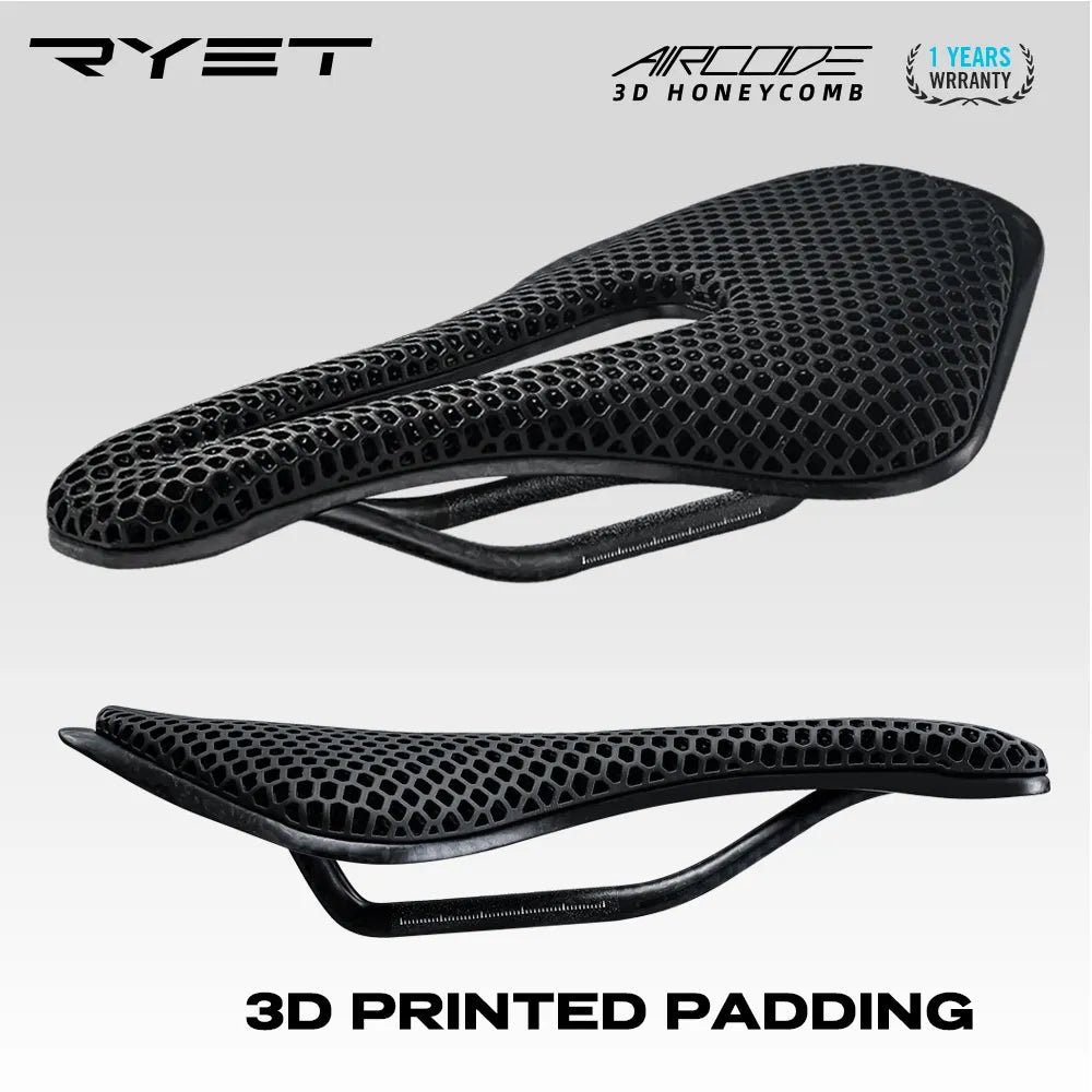 RYET Ultralight 3D Printed Bicycle Saddle: Carbon Fiber Hollow Comfort for MTB, Gravel, Road Bike - Breathable Cycling Seat Parts