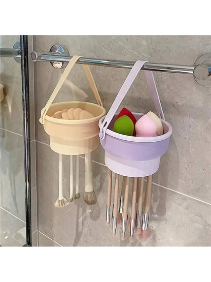 1PCS Silicone Makeup Brush Cleaning Bowl - Make-up Egg Drying Tool Set with Powder Puff Washer - Sponge Storage Artifact