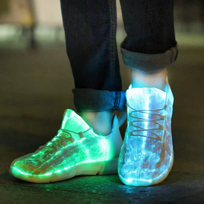 Spring Boy LED Light Up Sneakers - Luminous Fiber Optic Shoes for Kids & Adults, USB Rechargeable, Glowing Flashing Sneakers