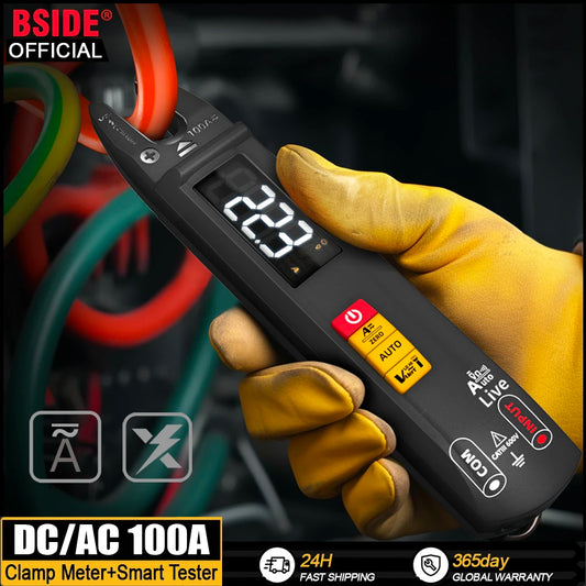 BSIDE NEW Digital Clamp Meter - DC/AC 100A Smart Ammeter Pliers | T-RMS Current, Auto Multimeter, Voltage, Ohm Electrical Tester