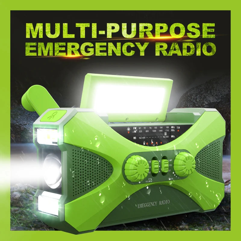 10000mAh Multifunctional Emergency Radio - Hand Crank & Solar Powered, USB Charging, FM/AM/WB/NOAA, with LED Flashlight and Power Torch