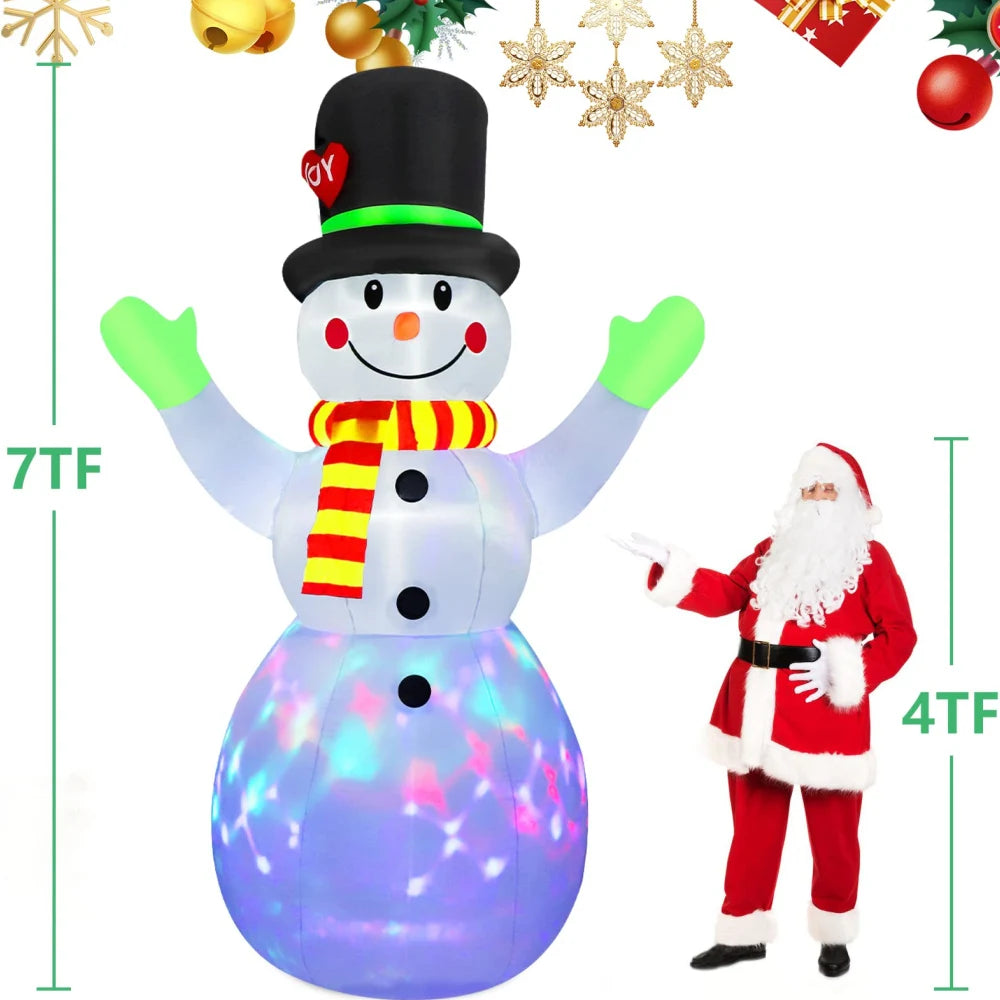 2.2M Christmas Snowman Inflatable with LED Lights - Rotating Green Glove Holiday Decor and Yard Stake Prop