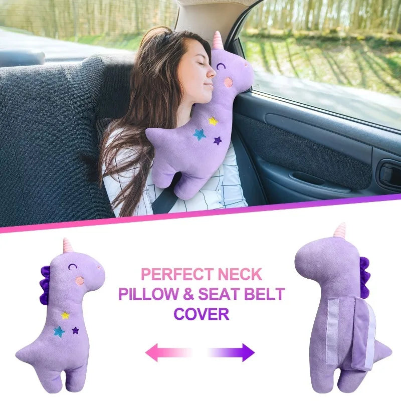 Car Seat Belt Cover for Kids - Soft Stuffed Animal Pillow, Travel Safety Cushion, Comfortable Seatbelt Cover