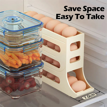 Automatic Scrolling Egg Rack Holder - Storage Box Egg Basket, Food Containers Egg Case Holder, Refrigerator Storage Organizer