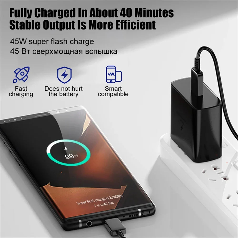 Original 45W PD Charger for Samsung Galaxy S22/S23 Ultra/Note 10+ 5G – USB-C Fast Charging Wall Adapter