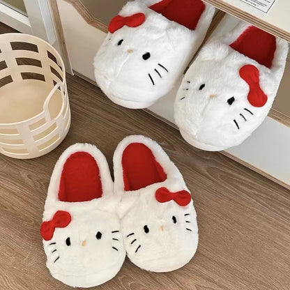 Sanrio Hello Kitty Plush Slippers - Kawaii Cute Student Autumn Winter Soft Padded Bedroom Shoes for Girls