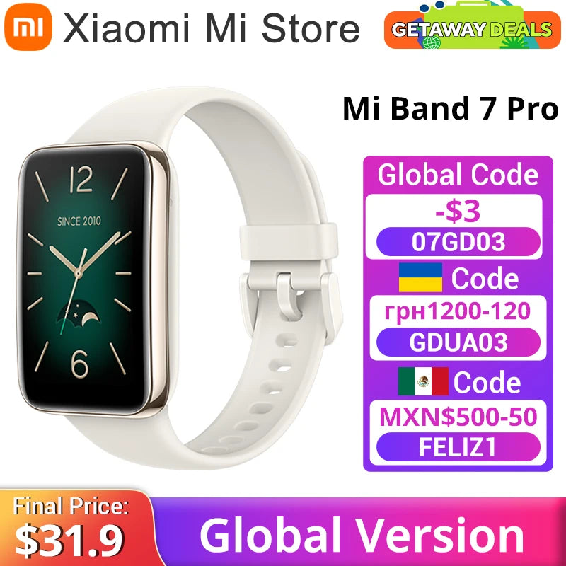 Original Xiaomi Mi Band 7 Pro - 1.64'' AMOLED Curved Screen, GPS, Blood Oxygen, 12-Day Battery, Global Version Smart Band