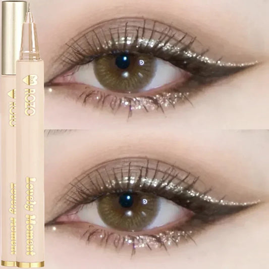 Waterproof Diamond Glitter Champagne Liquid Eyeliner: Black & Brown Eye Liner Pen for Party Makeup - Eye Beauty Essentials