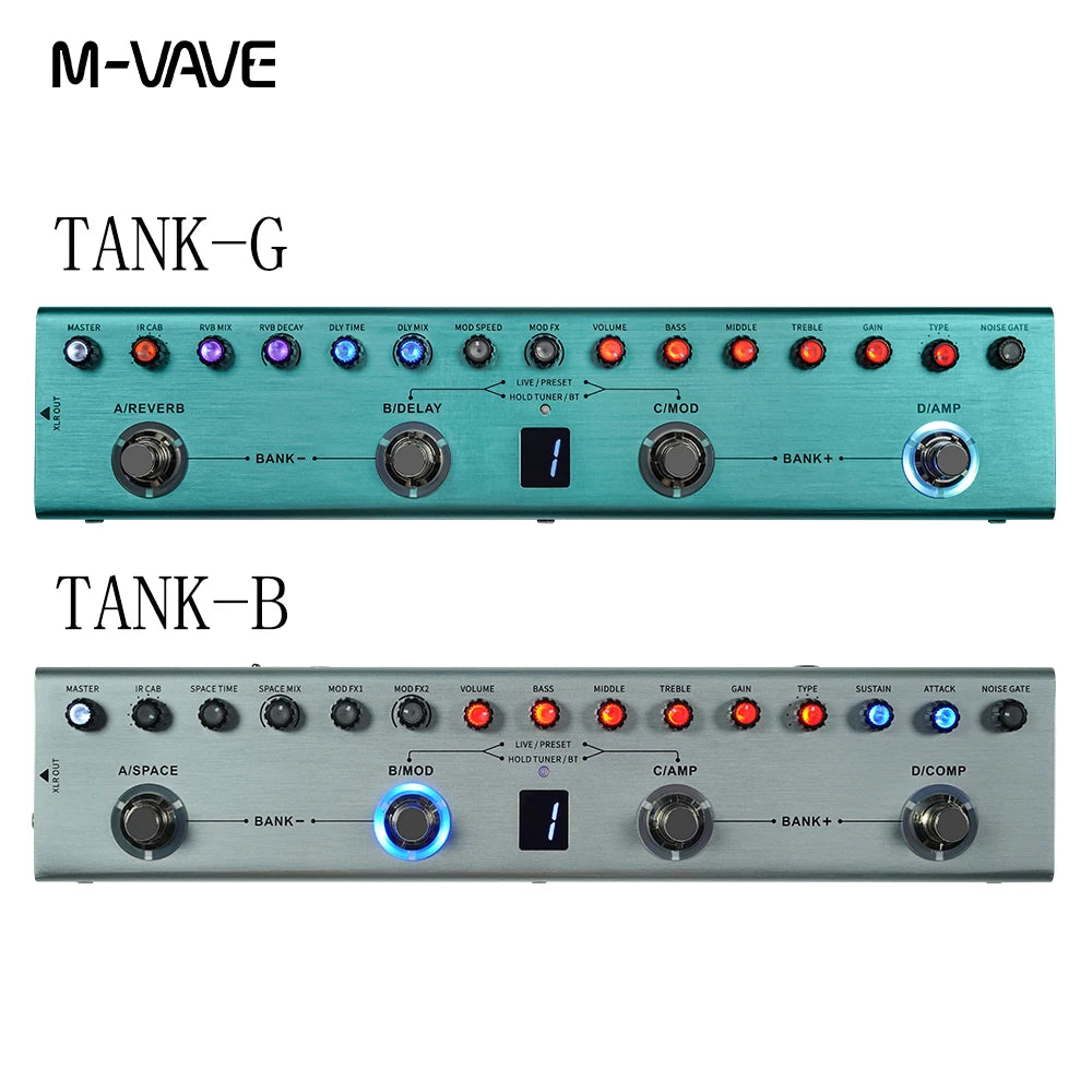 M-vave Tank-G Guitar Multi-Effects Pedal - 36 Presets, 9 Preamp Slots, 3-Band EQ, 8 IR Cab Slots, 3 Modulation/Delay/Reverb Effects