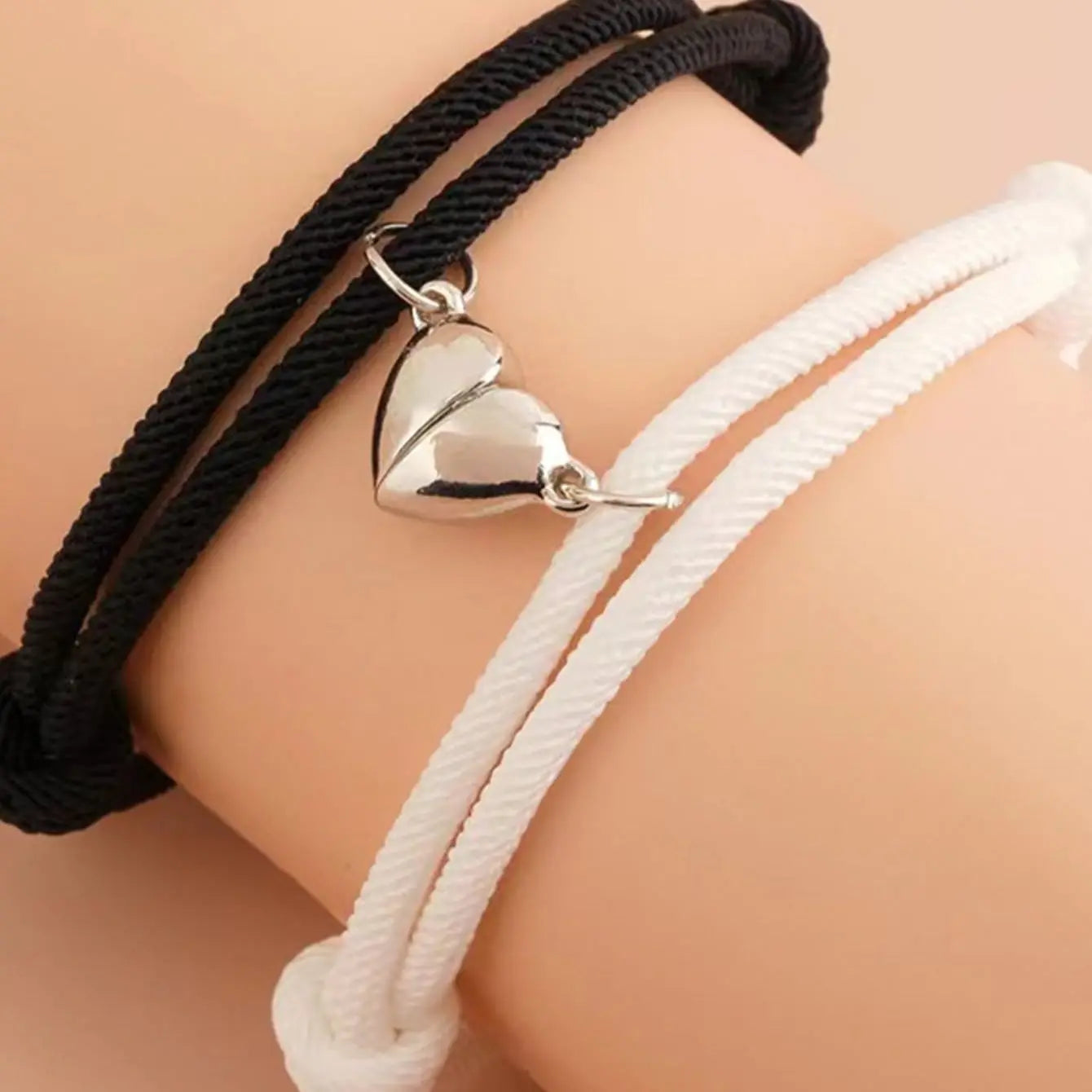 Black & White Magnetic Couple Hand Ropes: Fashionable Silver Multifunctional Accessories for Parties, Travel, and Daily Use