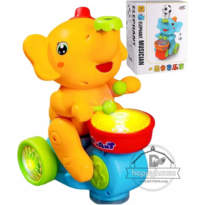 Musical Walking Elephant Drummer Toy with LED Lights - Sensory Learning Educational Toy for Kids