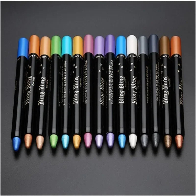 Pearlescent Waterproof Eyeshadow Pencil Stick: 15 Colors Glitter Shimmer Eye Shadow Pen - Long-Lasting Eyeliner Stick for Makeup