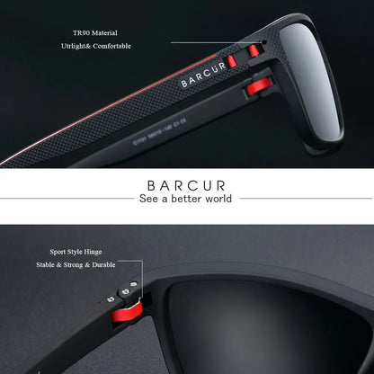 BARCUR TR90 Polarized Sunglasses - Lightweight Sports Eyewear for Men & Women, Oculos UVAB Protection