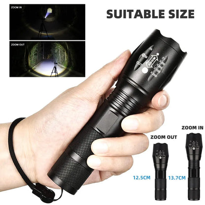 High Power LED Flashlight: Camping Torch with 5 Lighting Modes - Waterproof Aluminum Alloy, Zoomable Light, Uses 3 AAA Batteries