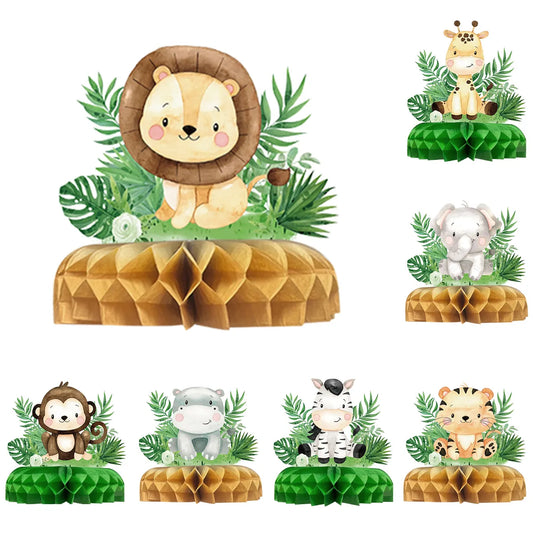 Jungle Animals Honeycomb Desktop Decor - Perfect for Jungle Birthday Parties, Kids' Baby Showers, 1st Birthdays, Wild One, and Safari Party Supplies