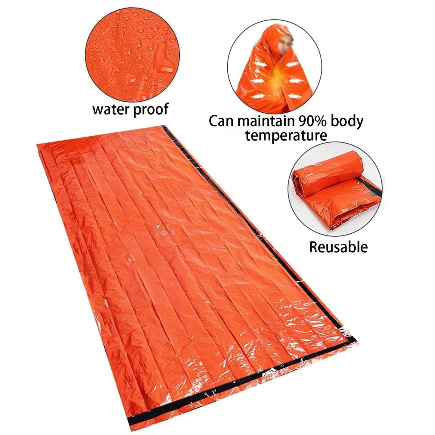 Portable Waterproof Emergency Survival Sleeping Bag – Outdoor EDC Camping Gear, Thermal Sack, First Aid Rescue Kit, Mylar Blanket