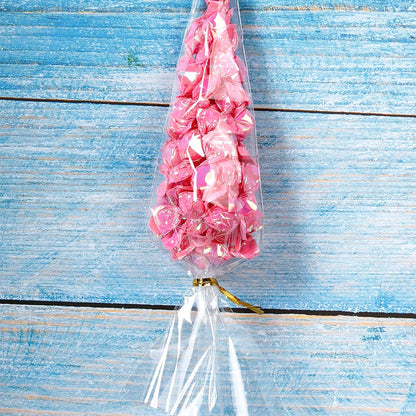 50pcs Candy Bags - Cellophane Popcorn Cone Cookies Storage Bags with Gold Twist Ties - Wedding & Birthday Party Favors