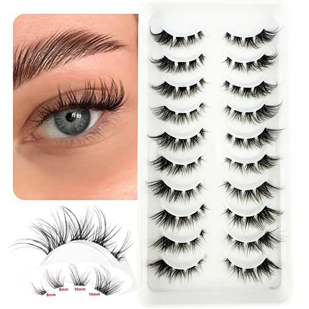 Segmented Manga Lashes: 3D Wispy Mink Eyelashes with Clear Band - Natural Look Fluffy Cat Eye Individual Eyelashes