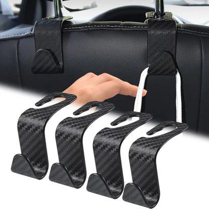 4Pcs Carbon Fiber Car Seat Headrest Hook - Auto Back Seat Organizer Hanger for Handbags, Clothes - Interior Car Accessories